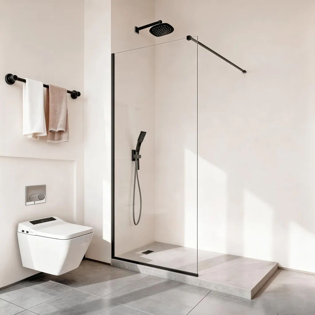 Paroi de Douche pour Salle de Bain Moderne 86x187cm Verre et Cadre Noir