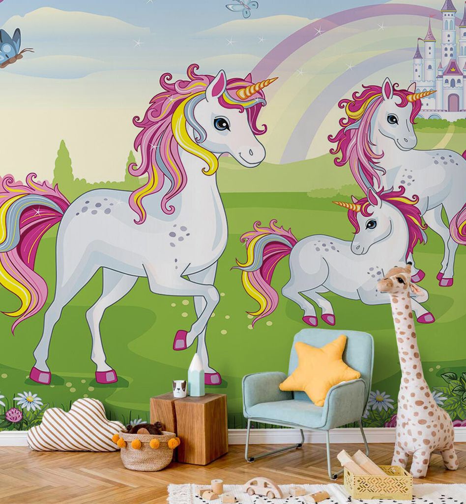 Fototapete Einhörner auf Wiese, Material:Superior Vlies 350g/qm, Größe Tapete:260 x 260cm