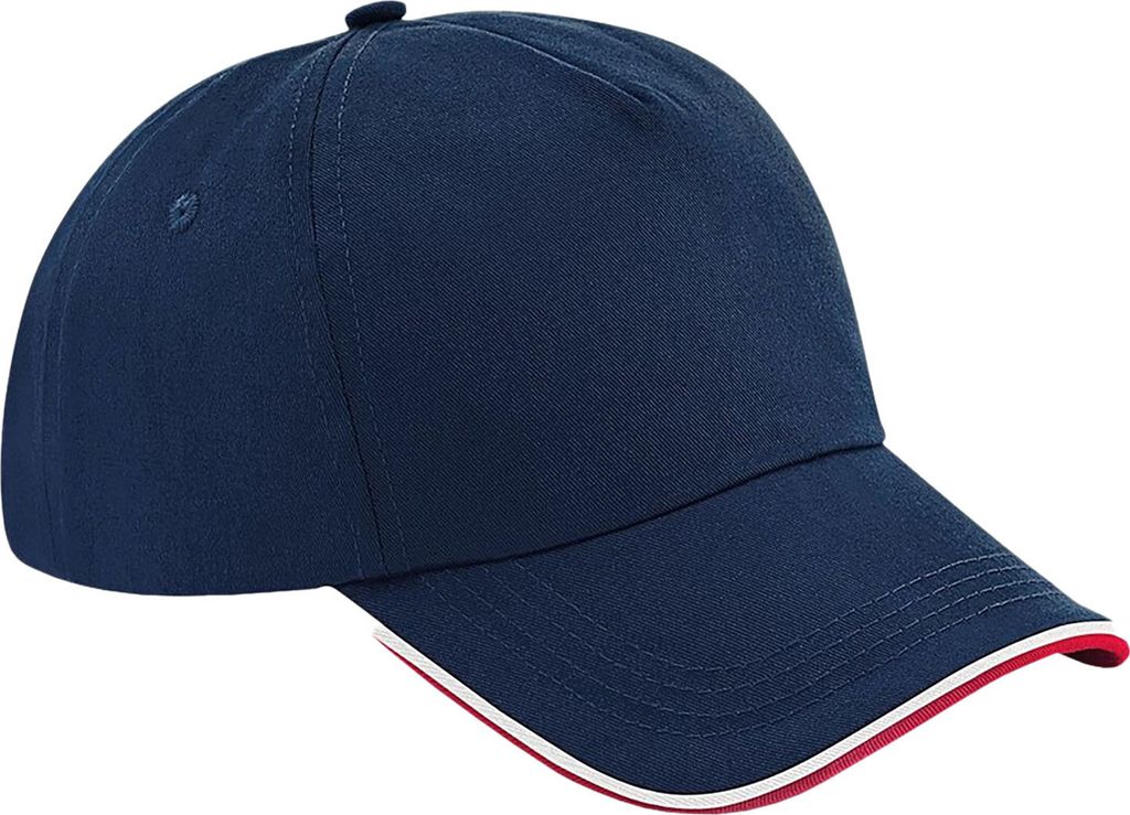 Beechfield Authentic 5-Panel Kappe RW7120 (Einheitsgröße) (Navy/Rot/Weiß)