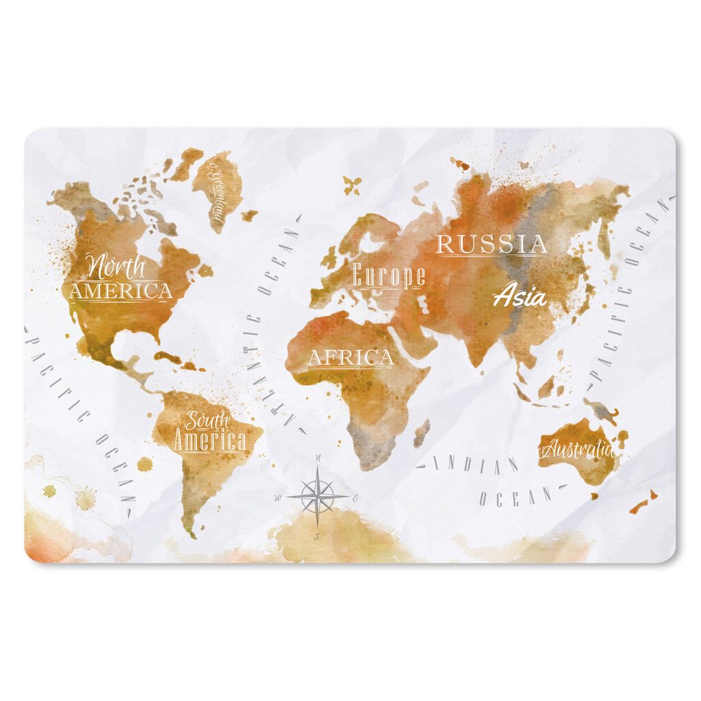 MuchoWow Mauspad Mousepad Weltkarte - Braun - Farbe 27x18 cm - Mousepads - Maus Mat - Pad - Mausunterlage - Büroartikel - Desk Matten
