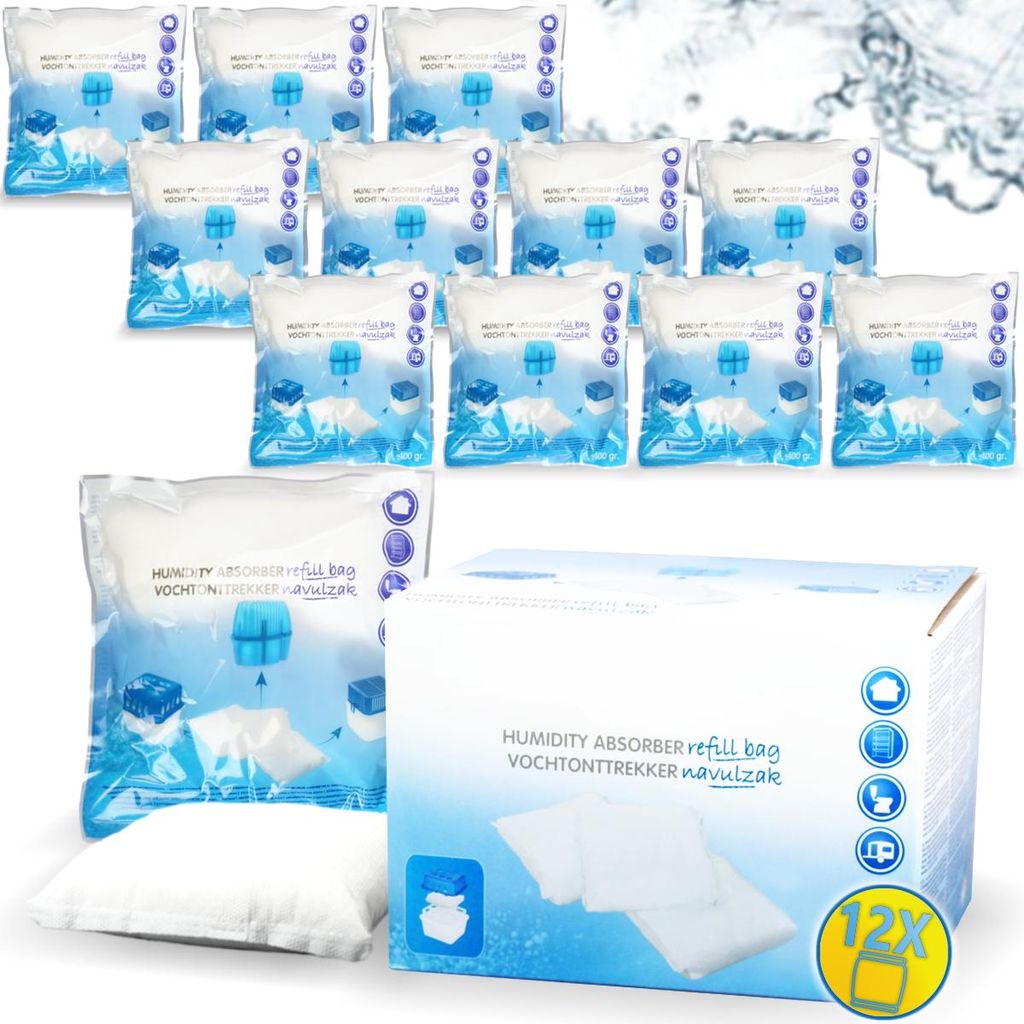 12x Luftentfeuchter Nachfüllpack 400g Raumentfeuchter Feuchtigkeits-Stopper Granulat - Beutel