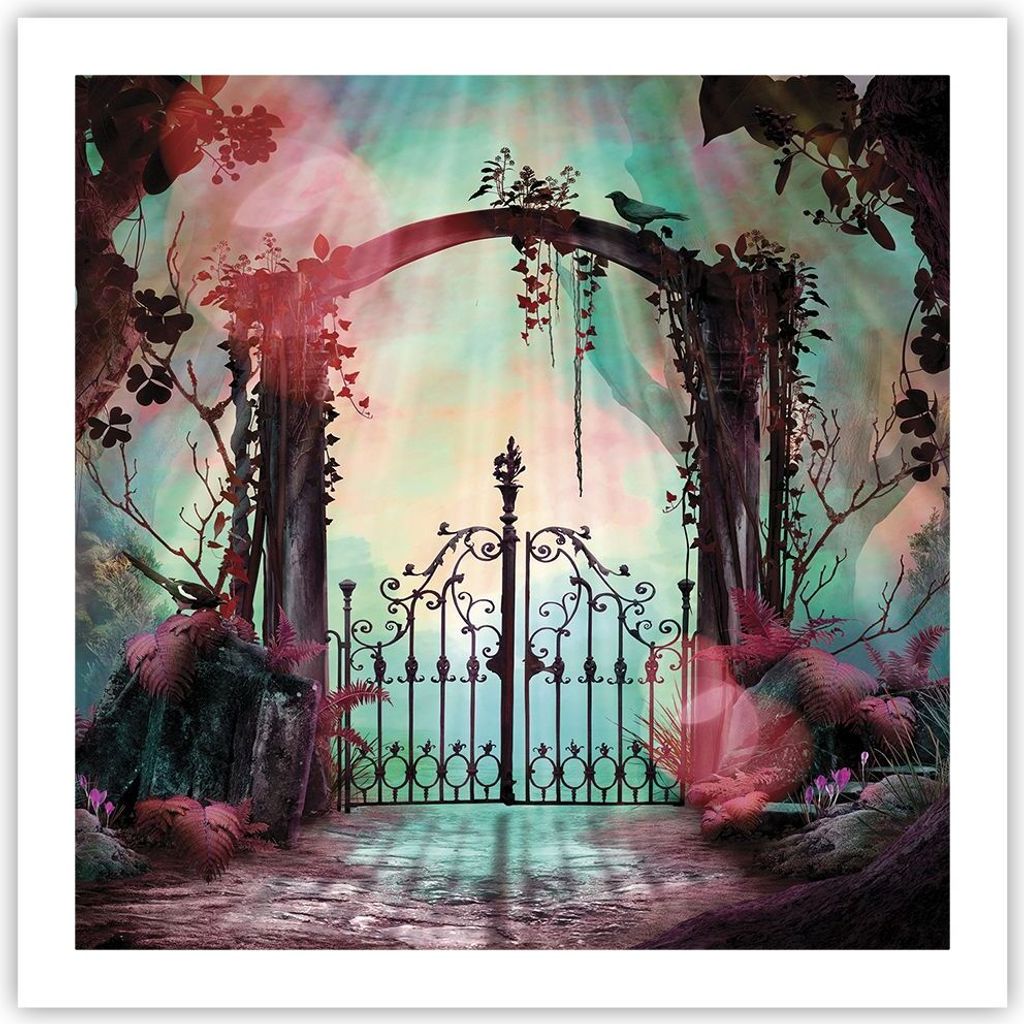 Poster - Poster ohne Rahmen - Fantasie Tor Garten - 60x60 cm - Wand Bild - Wanddeko - Wandbilder - Kunstposter - Wandposter - Bilder - Kunstdruck -...