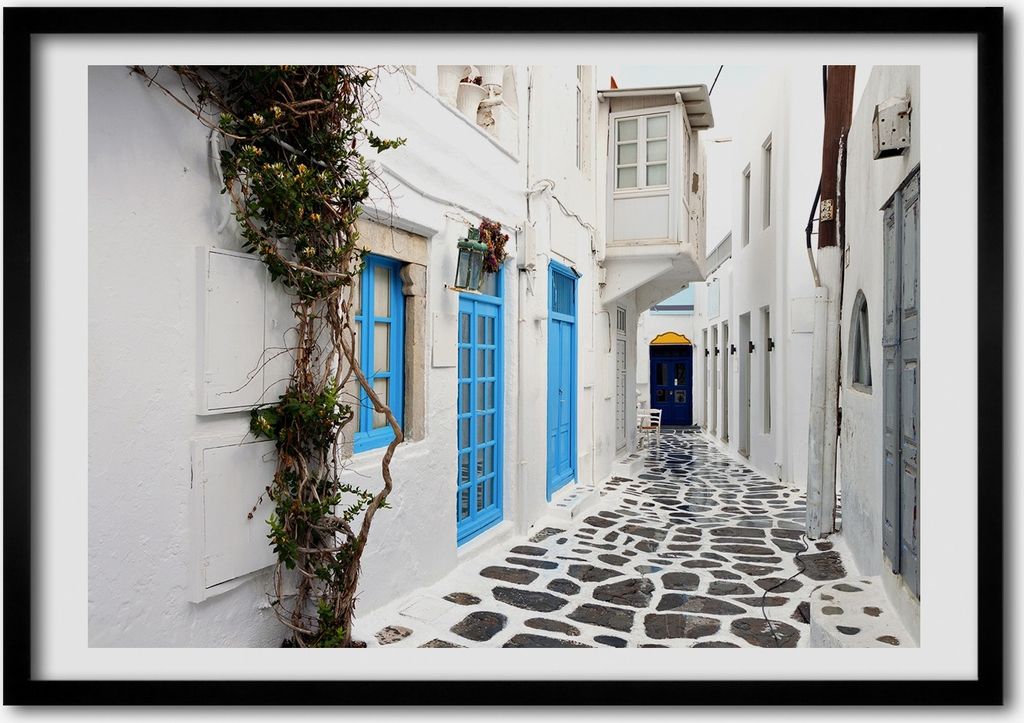 Bild - Bilder - Bilderrahmen - 70 cm x 50 cm - MDF-Rahmen, Wandkunst griechische Straßen