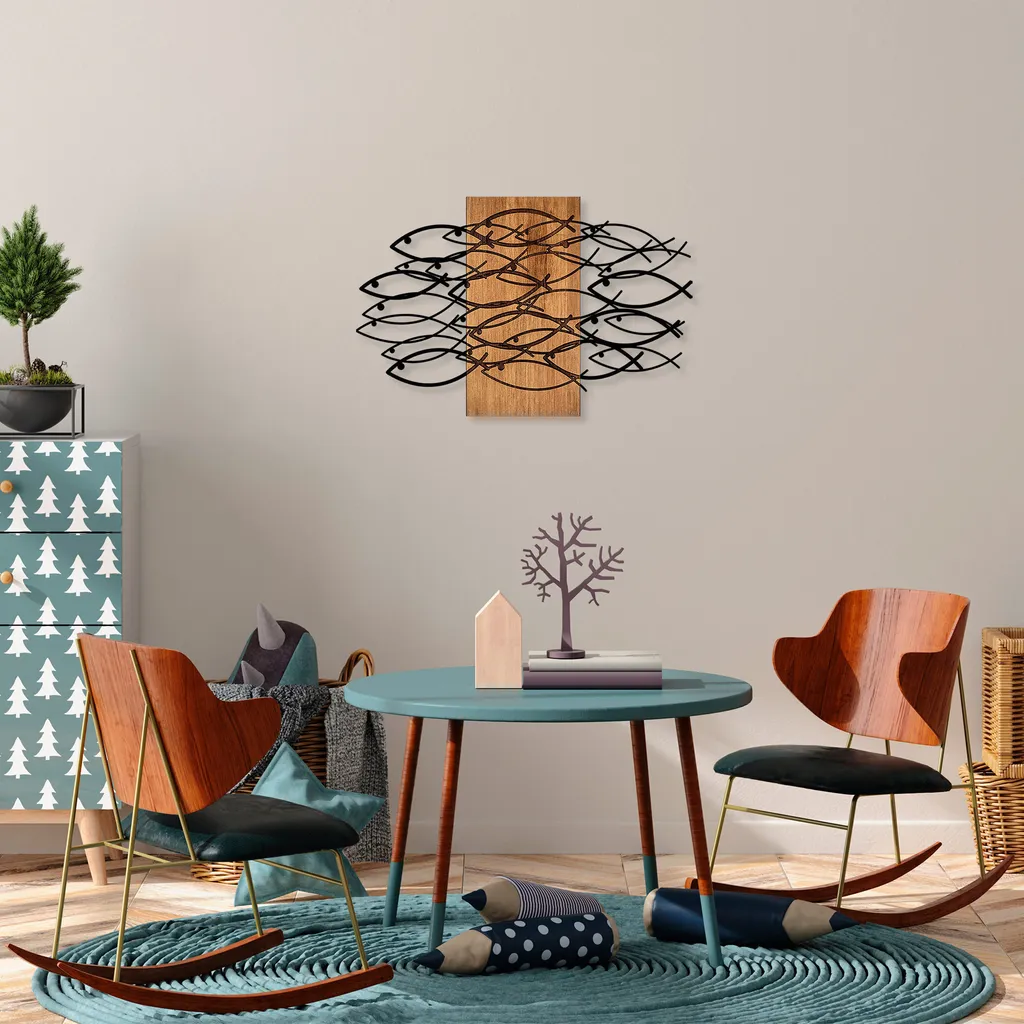 Wallity MA-SKL2286 Decorazione Murale Noce/Nero 58x90cm Solida