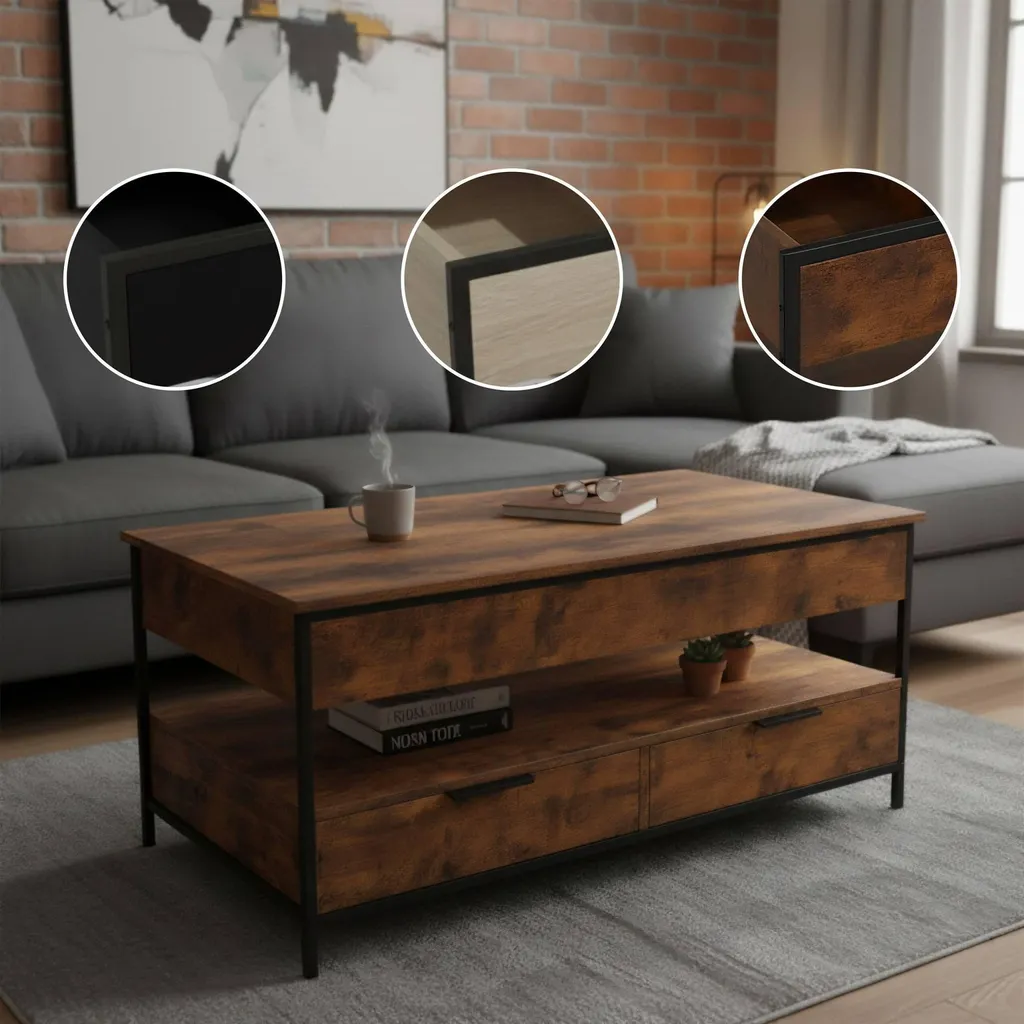 Table basse relevable multifonction avec grand coffre de rangement