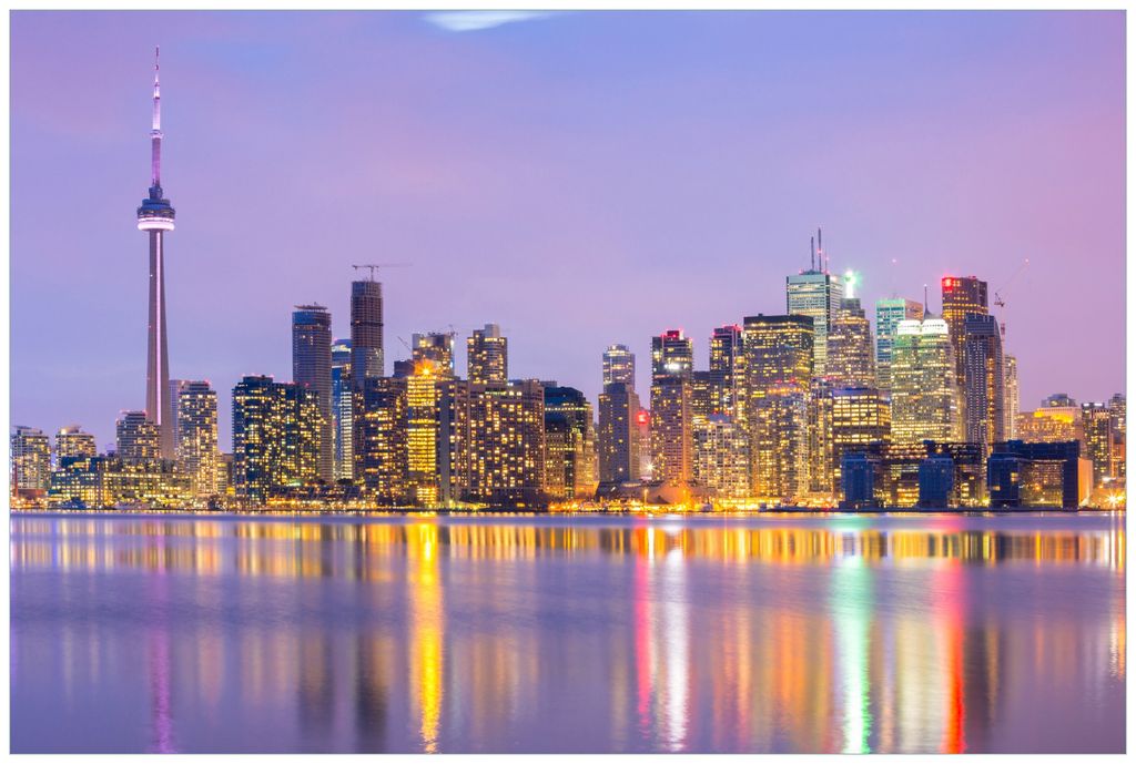 Wallario Wandbild aus Acryl, 90 x 60 cm, freischwebende Optik - Toronto Skyline - Kanada am Abend