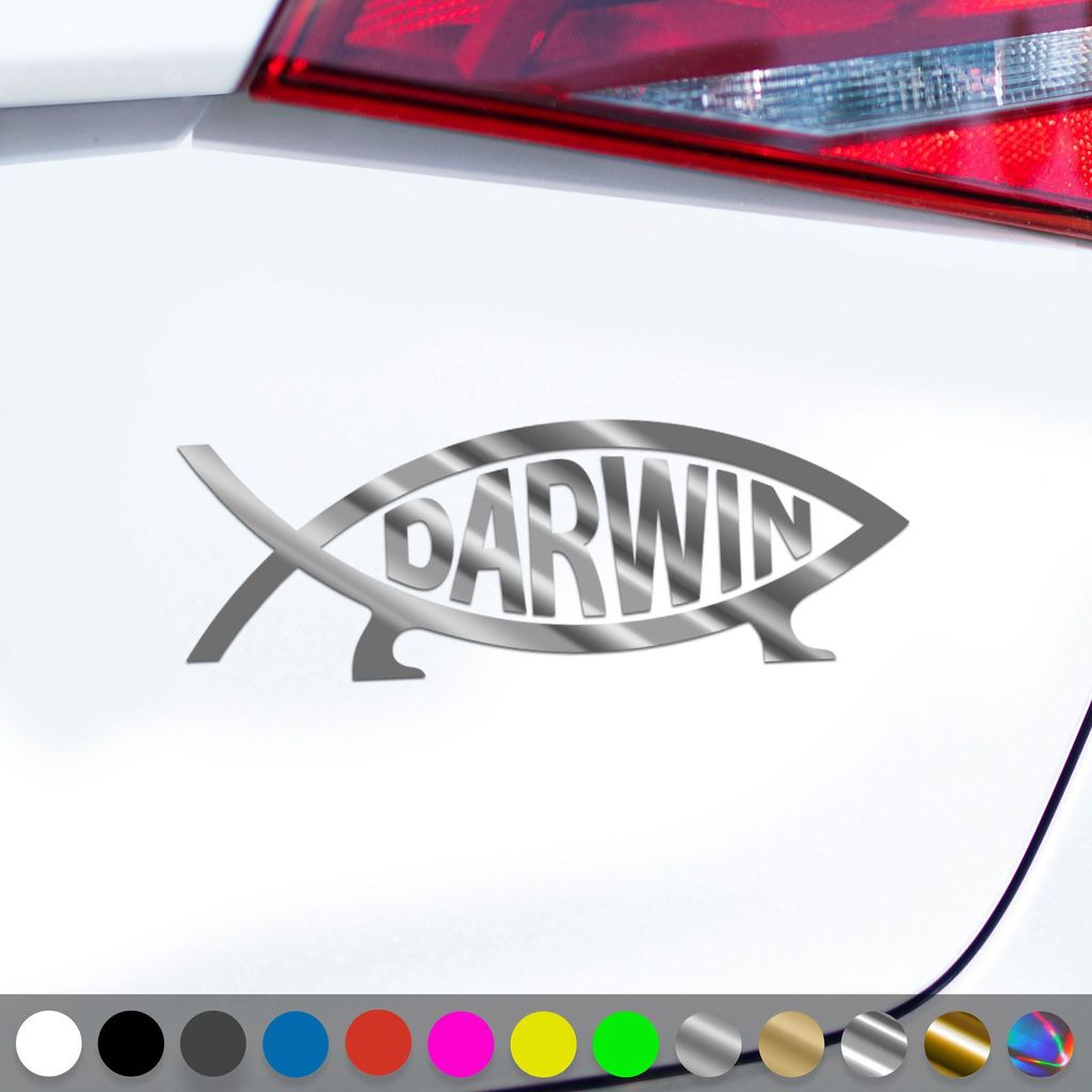 PantherPixel Darwin Fisch Aufkleber Evolution Ichthys Atheist Sticker Auto Geschenkidee Farbe Chrom-Silber
