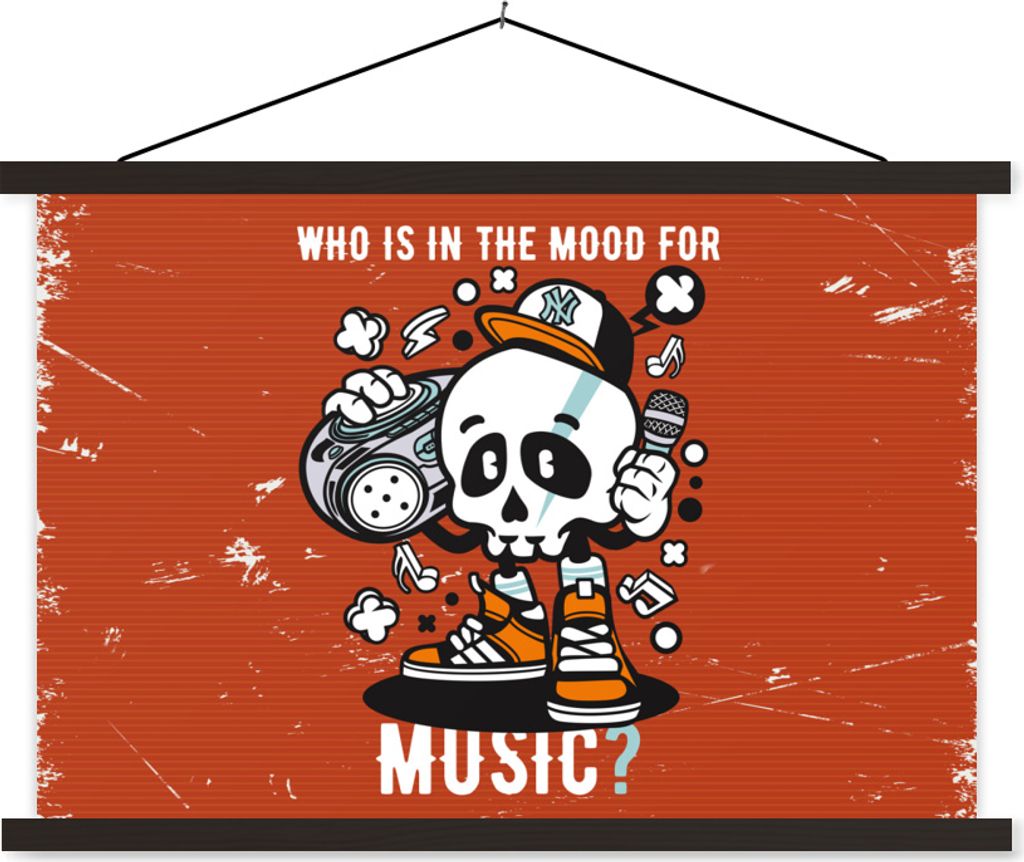 MuchoWow Textilposter Vintage - Totenkopf - Musik 150x100 cm mit schwarzem Rahmen - Schlafzimmer