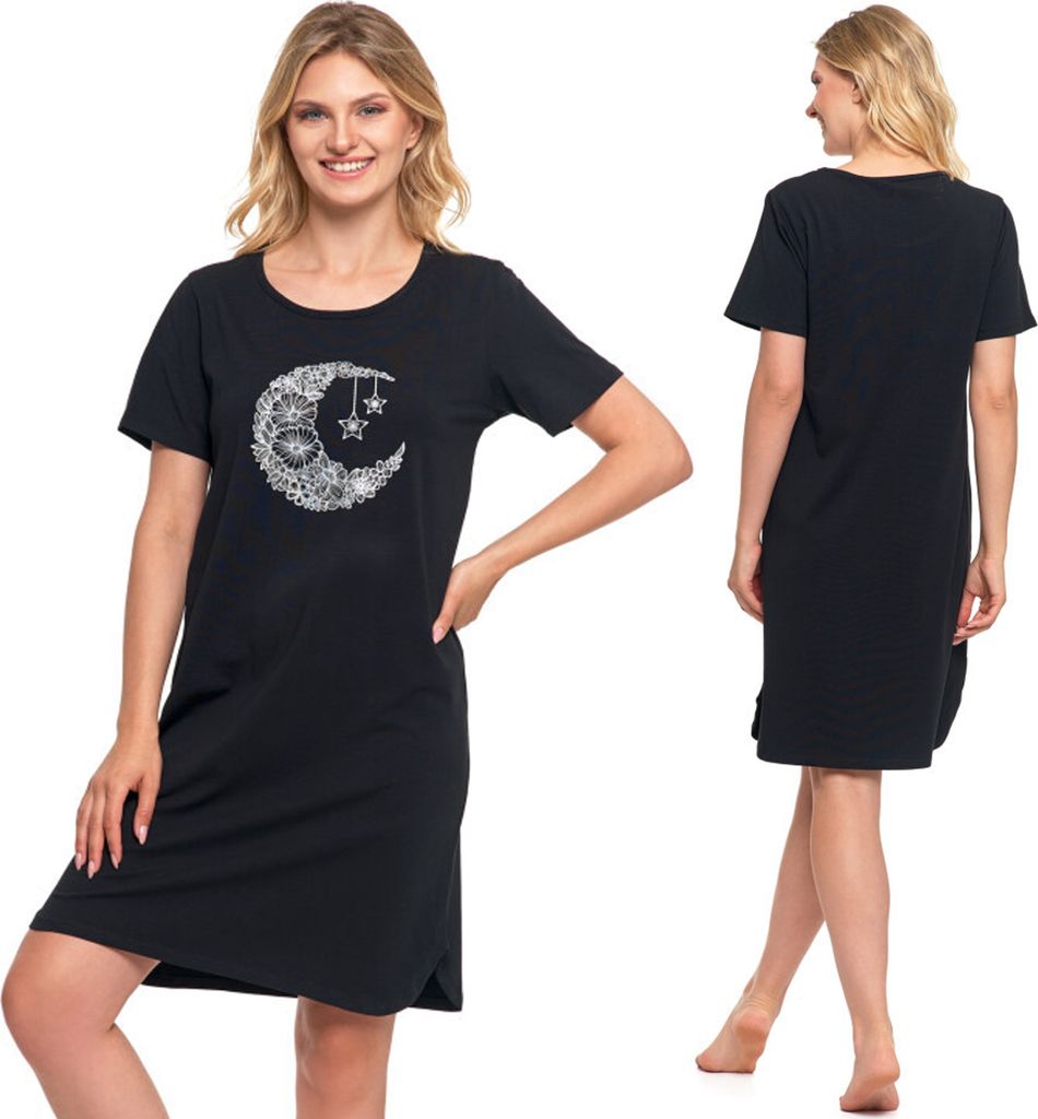 Moraj Damen Nachthemd kurzarm Sleepshirt Baumwolle 3200-009, Schwarz, M