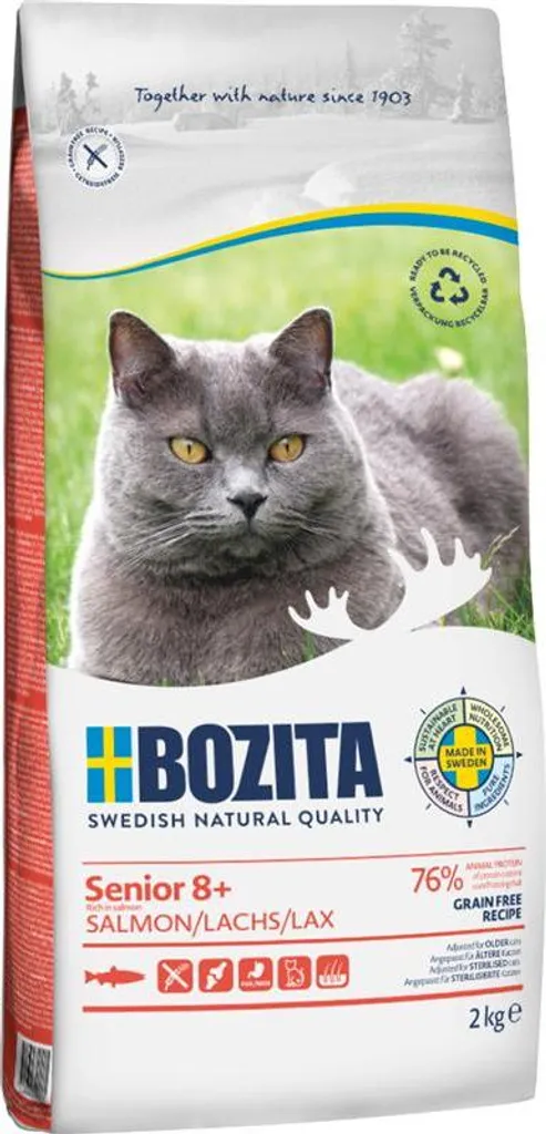 Bozita sans céréales Senior 8+ au Saumon pour chat âgé - Sac de 2kg