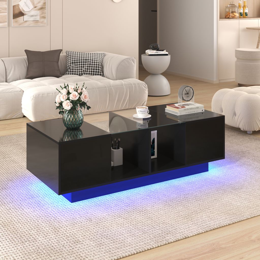 Merax Couchtisch mit Glastischplatte und Stauraum, Produktbild 