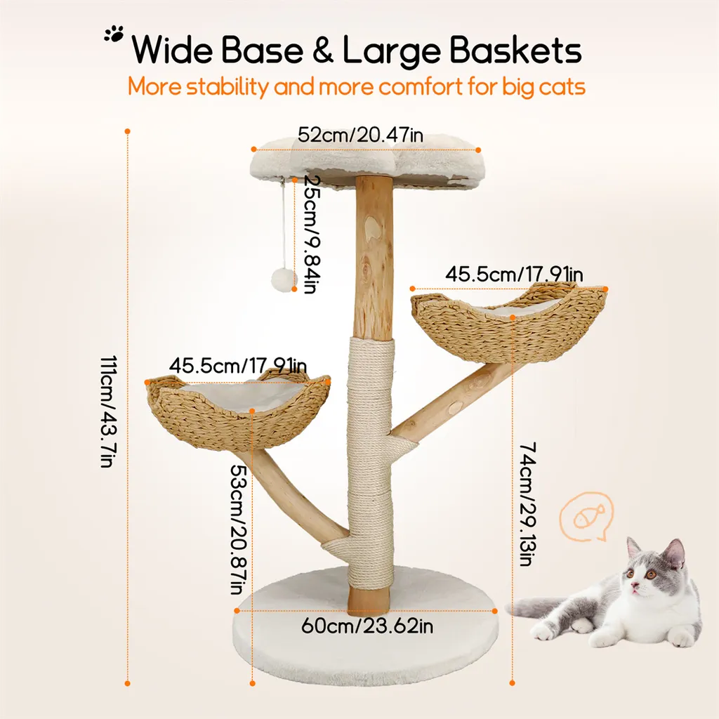 Arbre à Chat 111cm Stable - Solution Anti-Griffures avec Panier Confort - 12