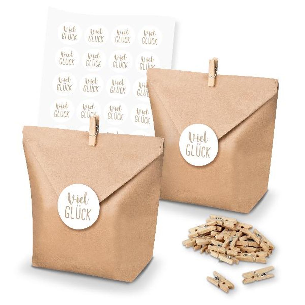 itenga SET Geschenktüten Viel Glück (Motiv 122) 24 x Tüten + Klammern