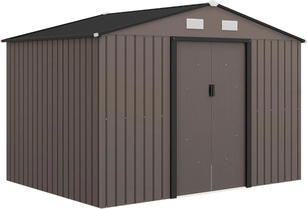 Cabanon de jardin en métal marron 277x195 cm avec portes coulissantes