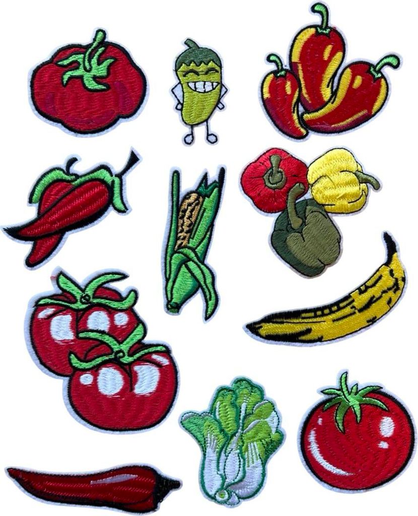 Obst- und Gemüse-Emblem-Patch-Set zum Aufbügeln, 11 Patches