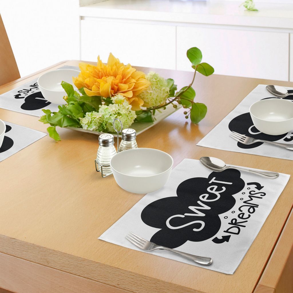 ABAKUHAUS Schöne Träume Platzmatten, Schwarze Wolke mit kleinen Pfeilen auf typografische inspirierend Zitat, Tiscjdeco aus Farbfesten Stoff für...