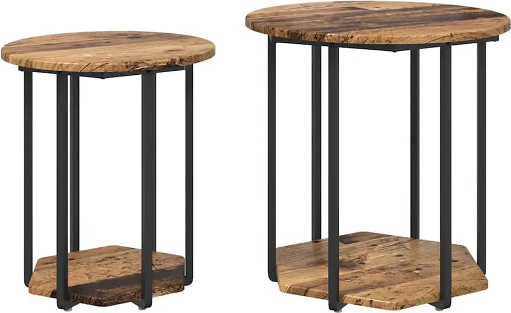 Set 2 Tavolini vidaXL Legno Riciclato e Metallo Nero | Design Industriale