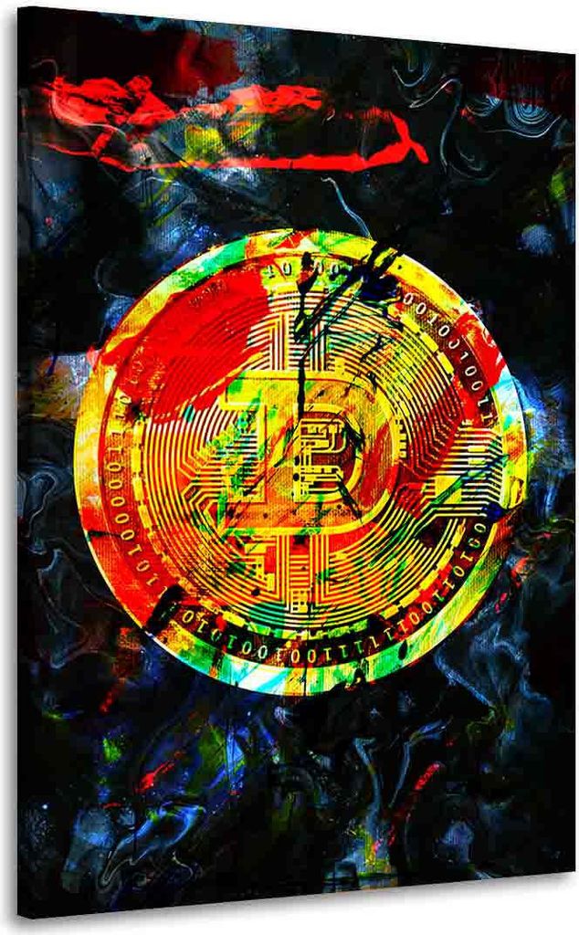 Wandbild Leinwandbild Bitcoin Abstract Blue Liquid Kunstdruck XXL Wanddeko: 40x60x2cm