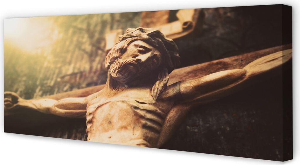 Leinwandbild 125x50 Wandkunst Jesus aus Holz