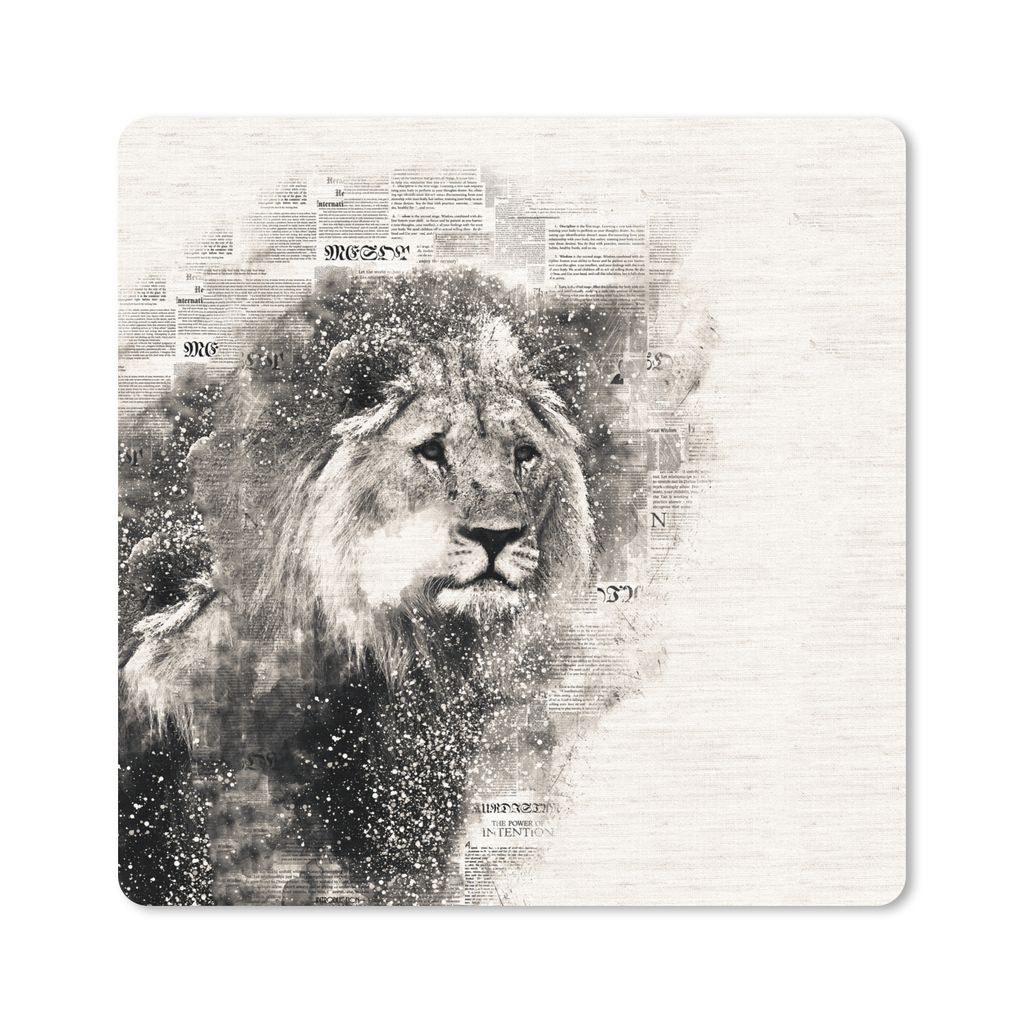 MuchoWow Mauspad Mousepad Löwe - Zeitung - Schwarz - Weiß 30x30 cm - Mousepads - Maus Mat - Pad - Mausunterlage - Gaming