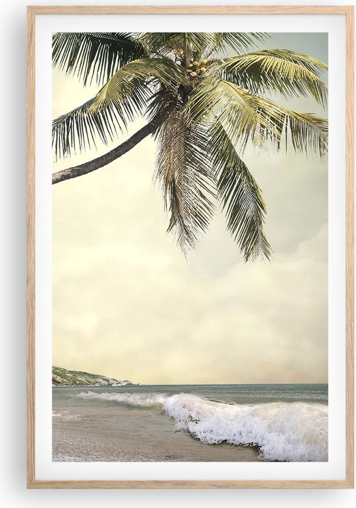 Gerahmtes Poster - Rahmen in heller Eiche - Palme Strand Insel - 61x91,5 cm - Wand Bild - Wanddeko - Wandbilder - Wandposter - Bilderrahmen - Bilde...