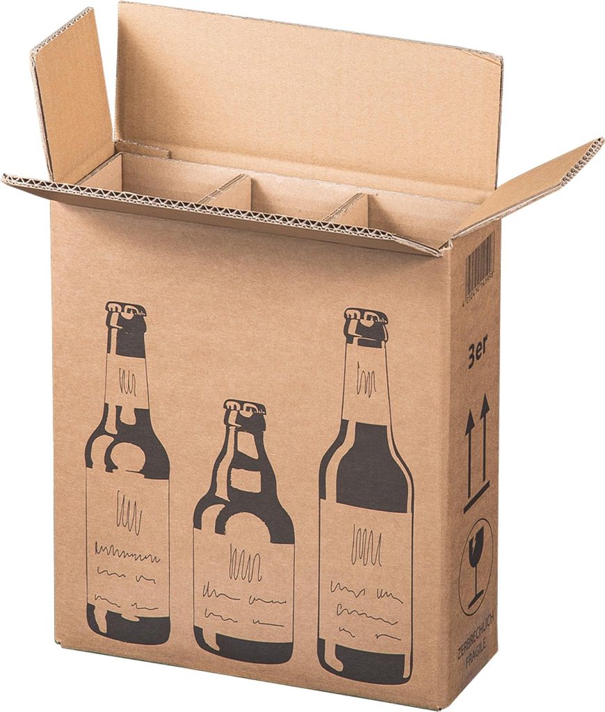 BB-Verpackungen 20 x Bierflaschenversandkarton für 3 Flaschen (255 x 88 x 288 mm) PTZ-Zulassung für DHL