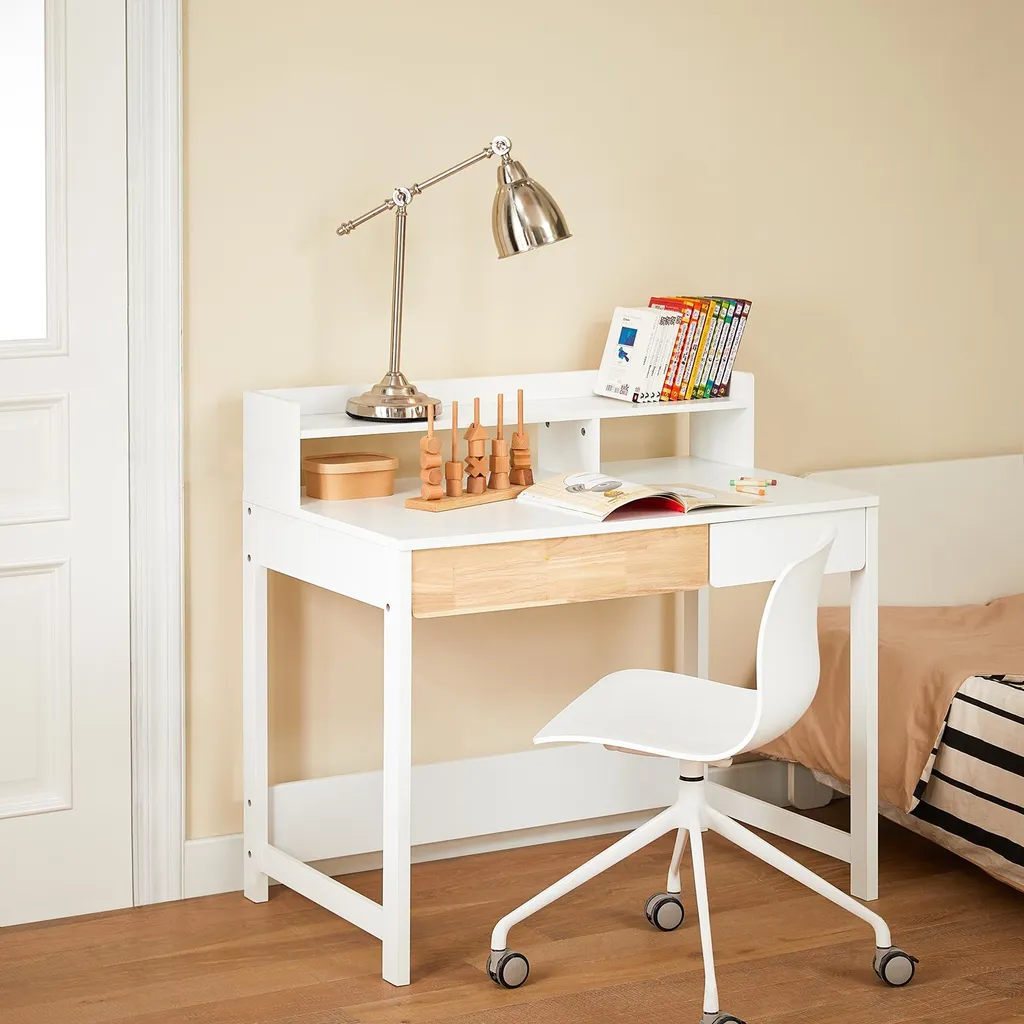 SoBuy Scrivania con 2 ripiani Scrivania per computer Scrivania per ufficio Scrivania da lavoro per l'ufficio di casa Scrivania ad angolo Bianco WD circa 100x95x59cm FWT106-W