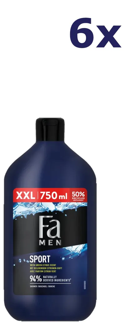 Gel Douche Fa Sport Homme 750 ml - Pack de 6 Idéal Sportifs et Vestiaires