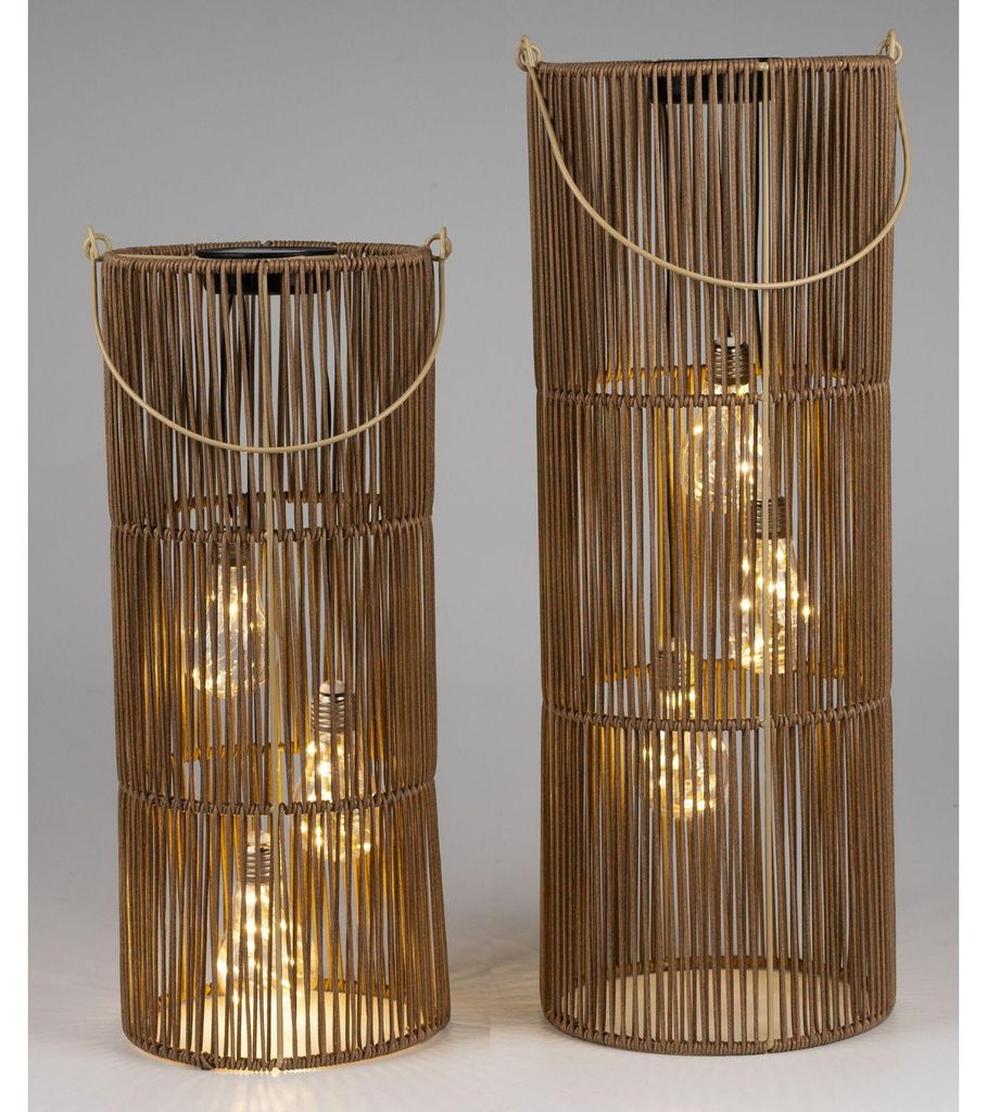 2er Set Solar Laternen 45 + 55cm Zylinderform Rattan Optik Produktbild 