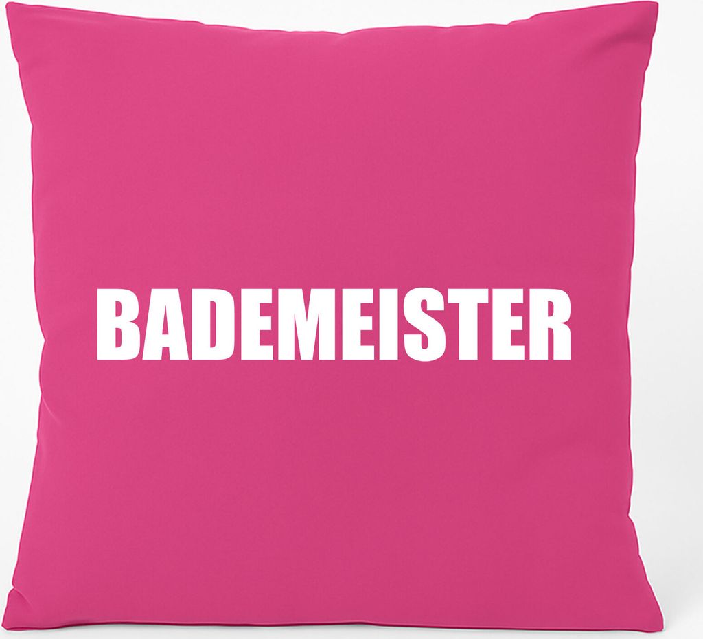 Huuraa Kissen Bademeister Schriftzug 40x40cm mit Füllung Fuchsia Baumwolle Dekokissen Geschenkidee
