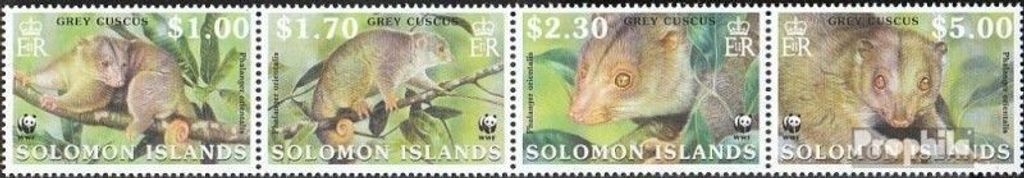 Briefmarken Salomoninseln 2002 Mi 1062-1065 Viererstreifen (kompl.Ausg.) postfrisch Naturschutz Wollkuskus
