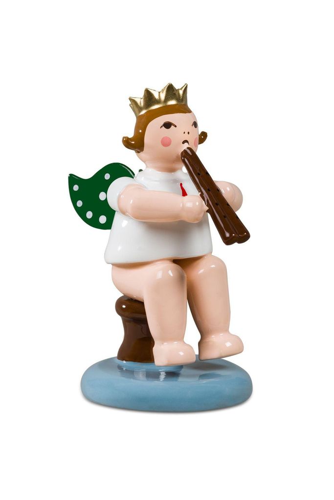 Miniaturengel sitzend mit Doppelflöte ohne Krone Höhe ca. 6cm NEU