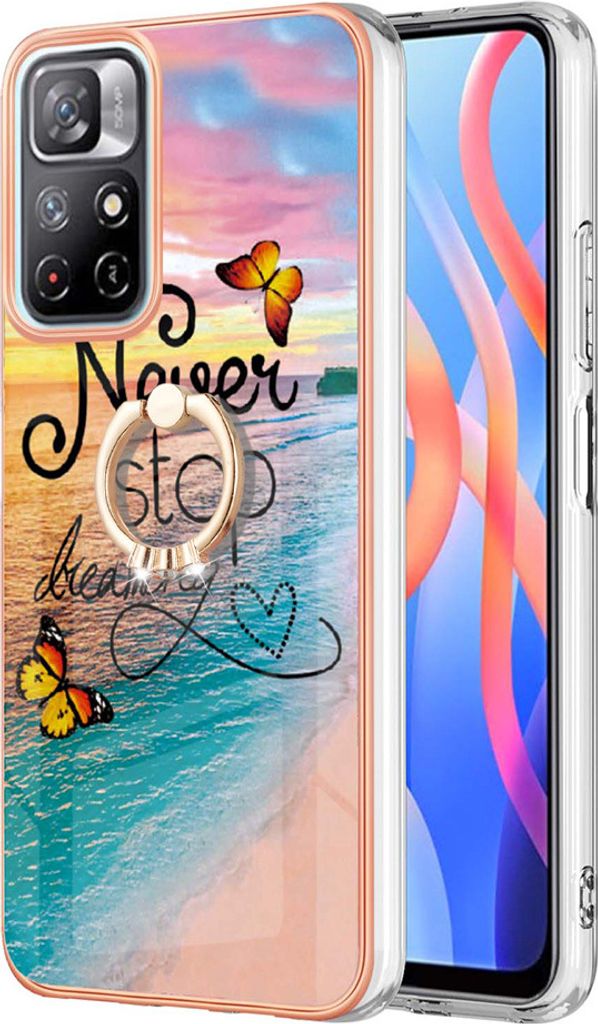 Hülle für Xiaomi Redmi Note 11 5G Muster TPU Silikon Stoßdämpfer Bumper Schutzhülle mit Ring Ständer Gold