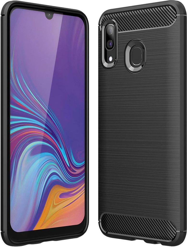 Conie Silikon Schutzhülle für Samsung Galaxy A20e Tasche Case Cover Bumper TPU Carbon Look Hülle in Schwarz