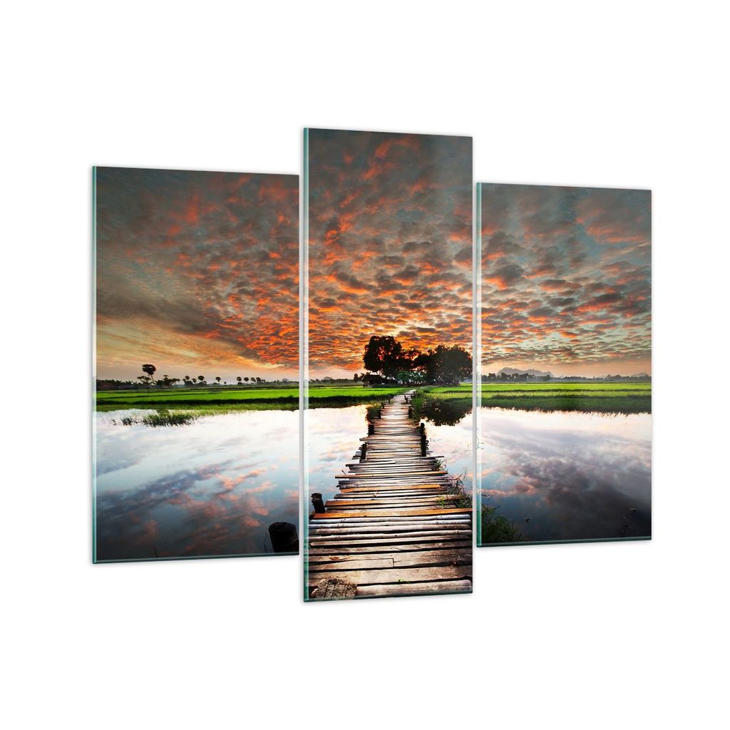 Bilder auf glas - Asien brücke see natur - 130x100cm - Glasbilder - Wandbilder - Kunstdruck - zum Aufhängen bereit - Wanddekoration aus Glas - Gl...