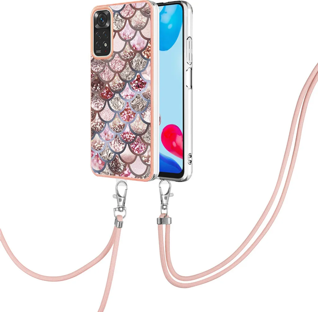 Custodia con cinturino per Xiaomi Redmi Note 11 4G/Note 11s, custodia in TPU a fantasia con cinturino regolabile Caffè