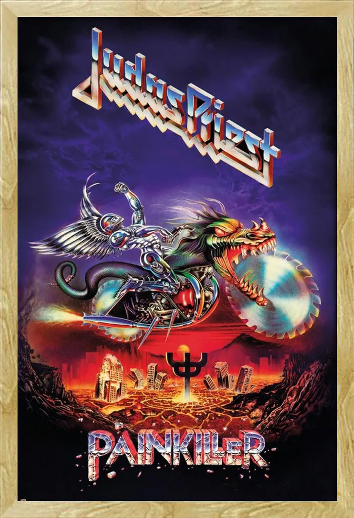 Quadro Rock Judas Priest Painkiller 61x91,5cm Cornice Legno Faggio