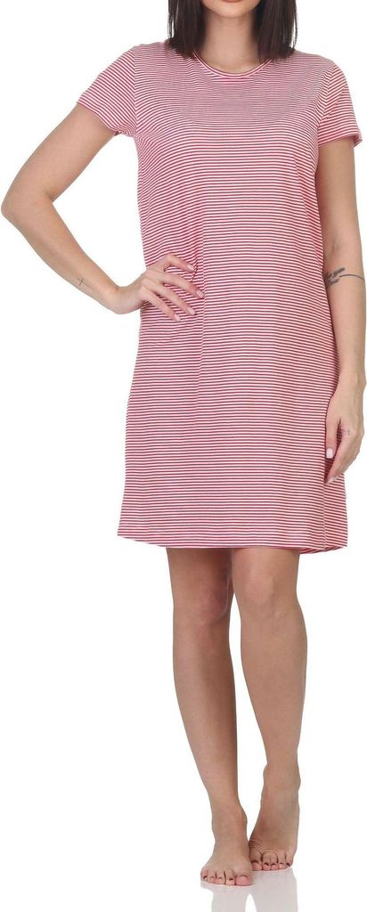 Normann Damen kurzarm Nachthemd in feiner Ringeloptik ; pink , 36