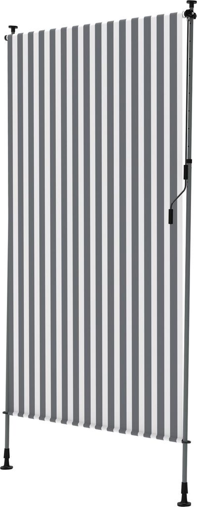 YRHome Vertikalmarkise 150 × 310 cm Markise Balkon Terrasse Garten Sonnenschutz Sichtschutz Teleskop Klemmmarkise Grau-Weiß gestreift