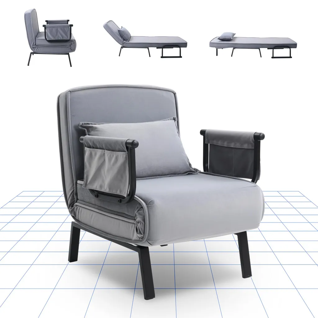 Fauteuil-lit Multi-positions Gris avec Dossier Ajustable et Poche