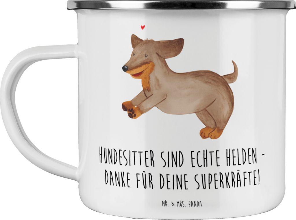 Mr. & Mrs. Panda Pott Hundesitter Helden - Weiß - Geschenk, Campingbecher, Fürsorge, Emaille Tasse, Haferl, emaillebecher, Bedanken, Emotional, D...