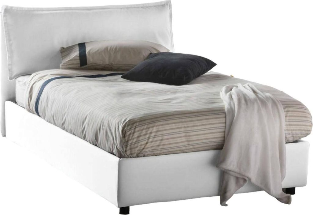 Quadratisches und halbes Bett Claudia, Containerbett mit Stoffbespannung, 100% Italy, Frontöffnung, passend für Matratze 120x200 cm, Weiß