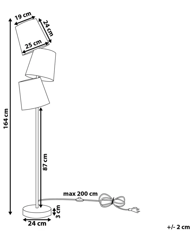 Grand luminaire de lecture noir 164 cm - Lampe sur pied 3 feux de salon