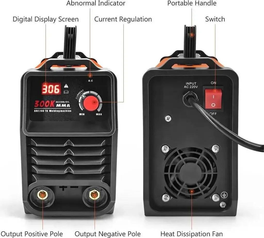 Saldatrice MMA 300A Portatile Inverter IGBT 220V Display LCD Arancione