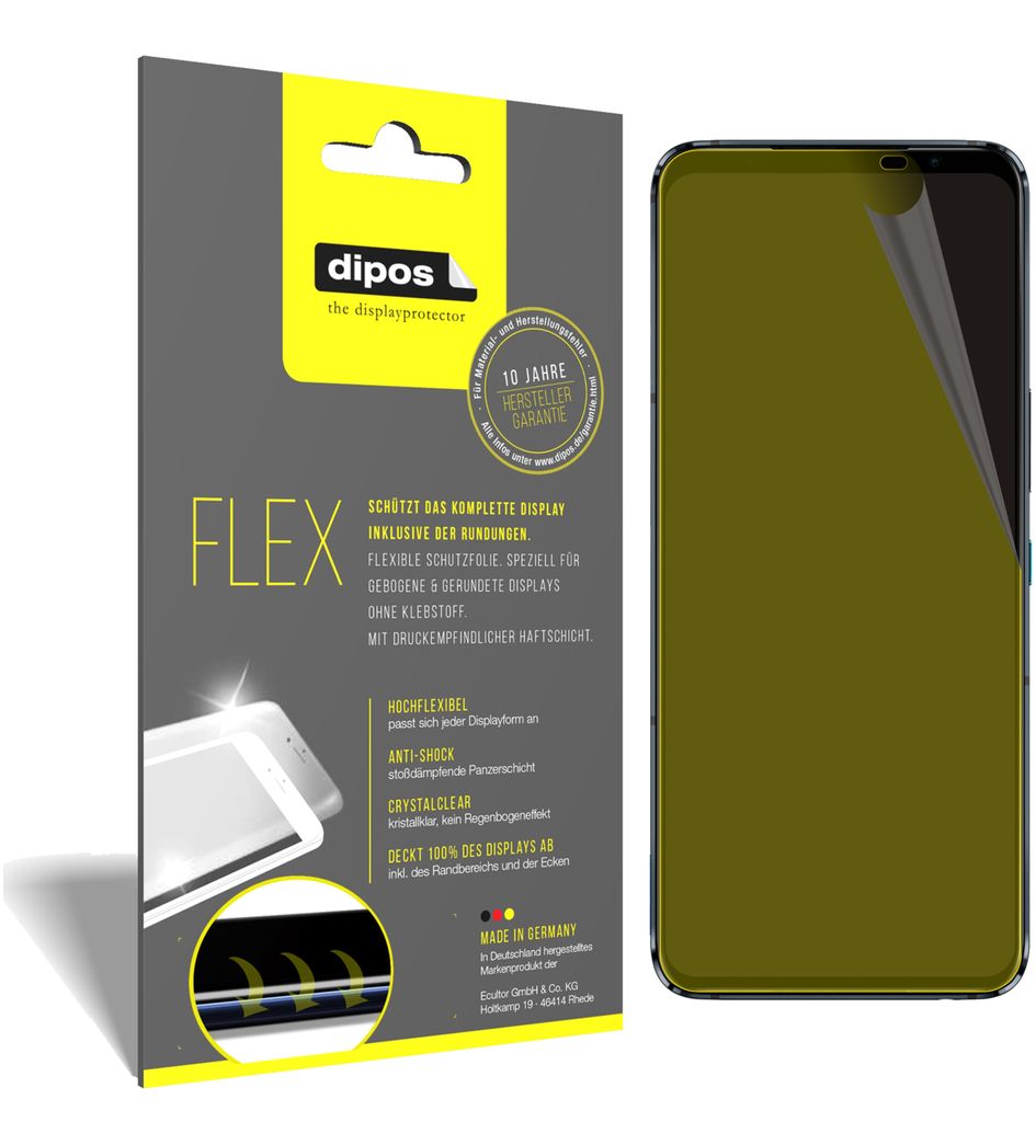 2x Schutzfolie für Asus ROG Phone 5 Folie, 100% Displayabdeckung, dipos Flex