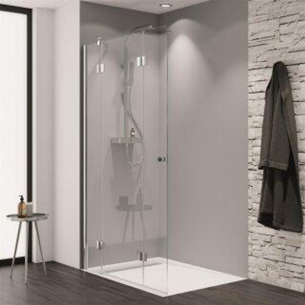HSK 2827140-41-1640 Walk In Aperto Drehfalttür Pendelbar an Nebenteil 1400x2000mm Chromoptik Linea 01 mit Edelglas-Beschichtung