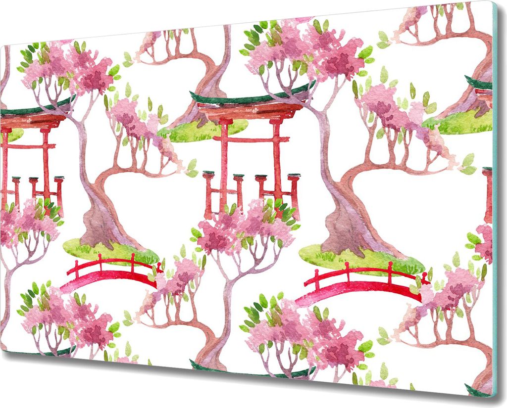Glas-Herdabdeckplatte Glaskeramikfeldabdeckung Spritzschutz - 80x52 cm - Japanisch rosa weiß
