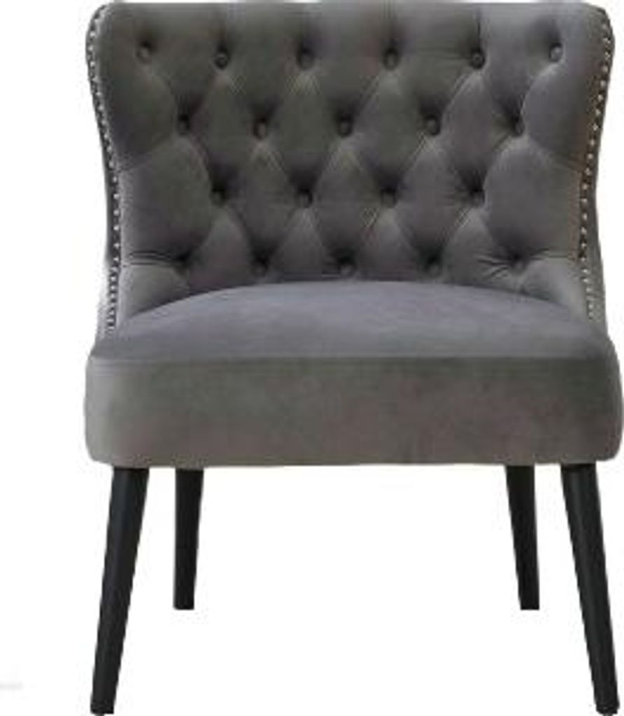 Grau 65x61x80 cm Besucherstuehle Samt Knopfleiste Einzelsofa Sessel Modernes Design Ohne Arm Nietenverzierung Massivholz Beine Wohnzimmer Schlafzimmer