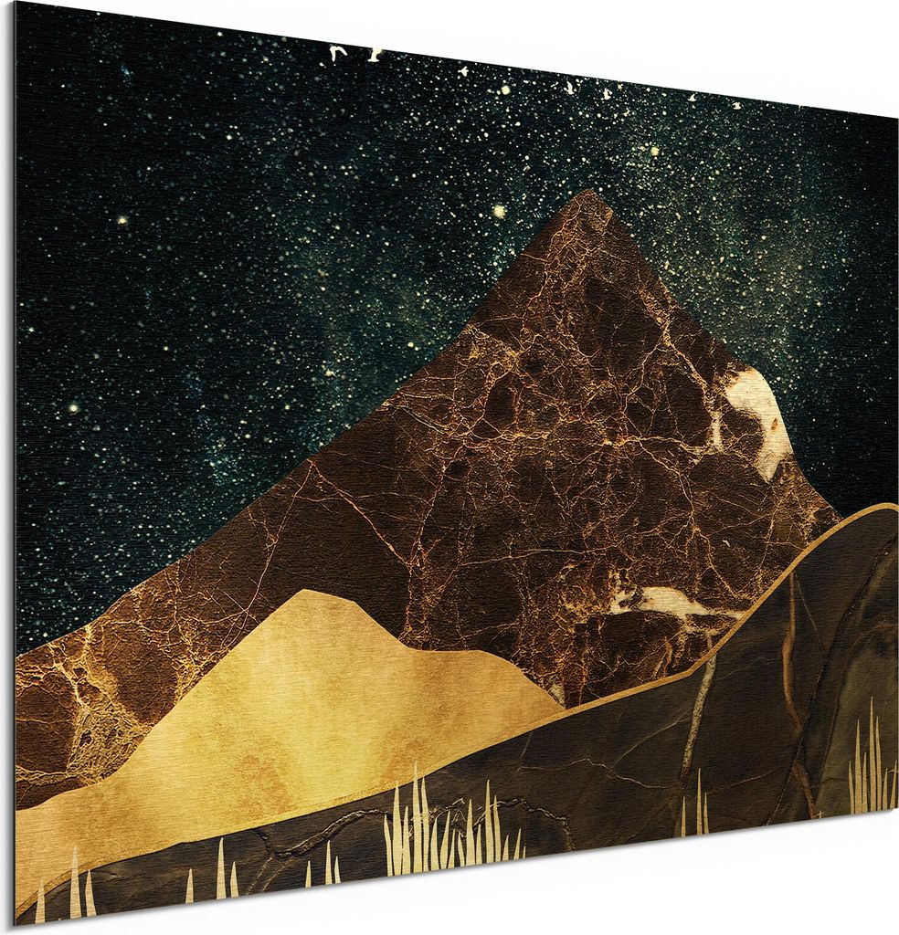 DEQORI Alu-Dibond Bild Gold 60x40 cm 'Galaktische Ebenen' Wandbild Metall dünn Design