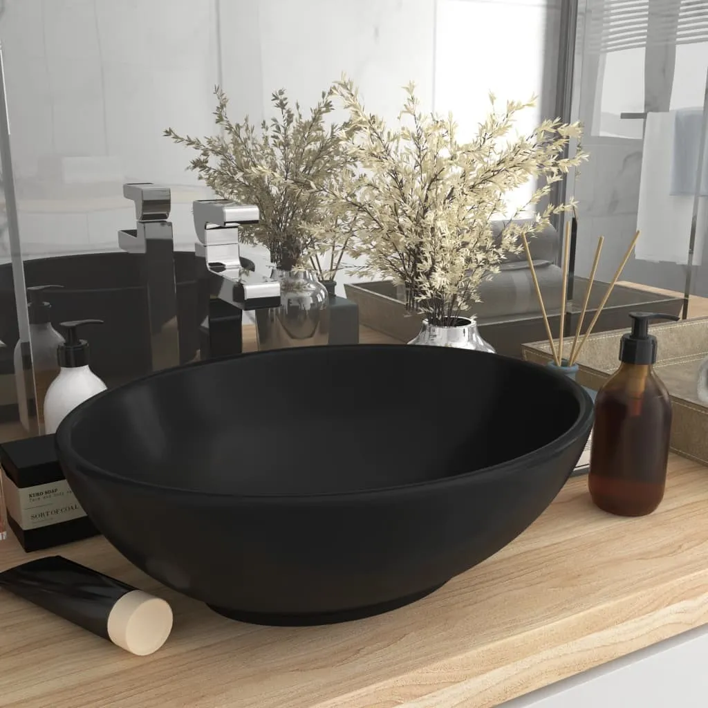 Lavabo da Appoggio Ovale Nero Opaco - The Living Store Ceramica 40x33